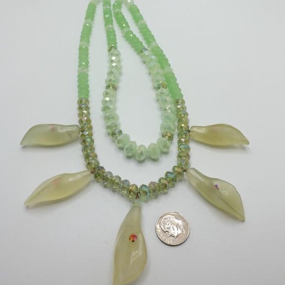 Hand-crafted Light Green Beaded Necklace, Art Glass Florals & Beads, 19 Inches - Picture 10 of 10